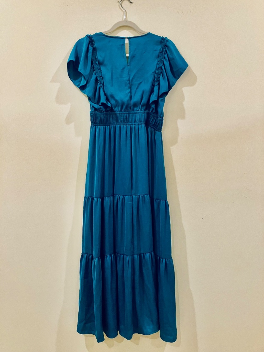 MELLODAY Ruffle Tiered Maxi Dress Teal Ruffle Sleeve Dress With Pockets - Picture 7 of 10